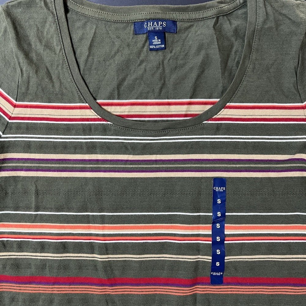 Chaps Striped Tshirt Women's Small Green NWT Preppy Academia Classic